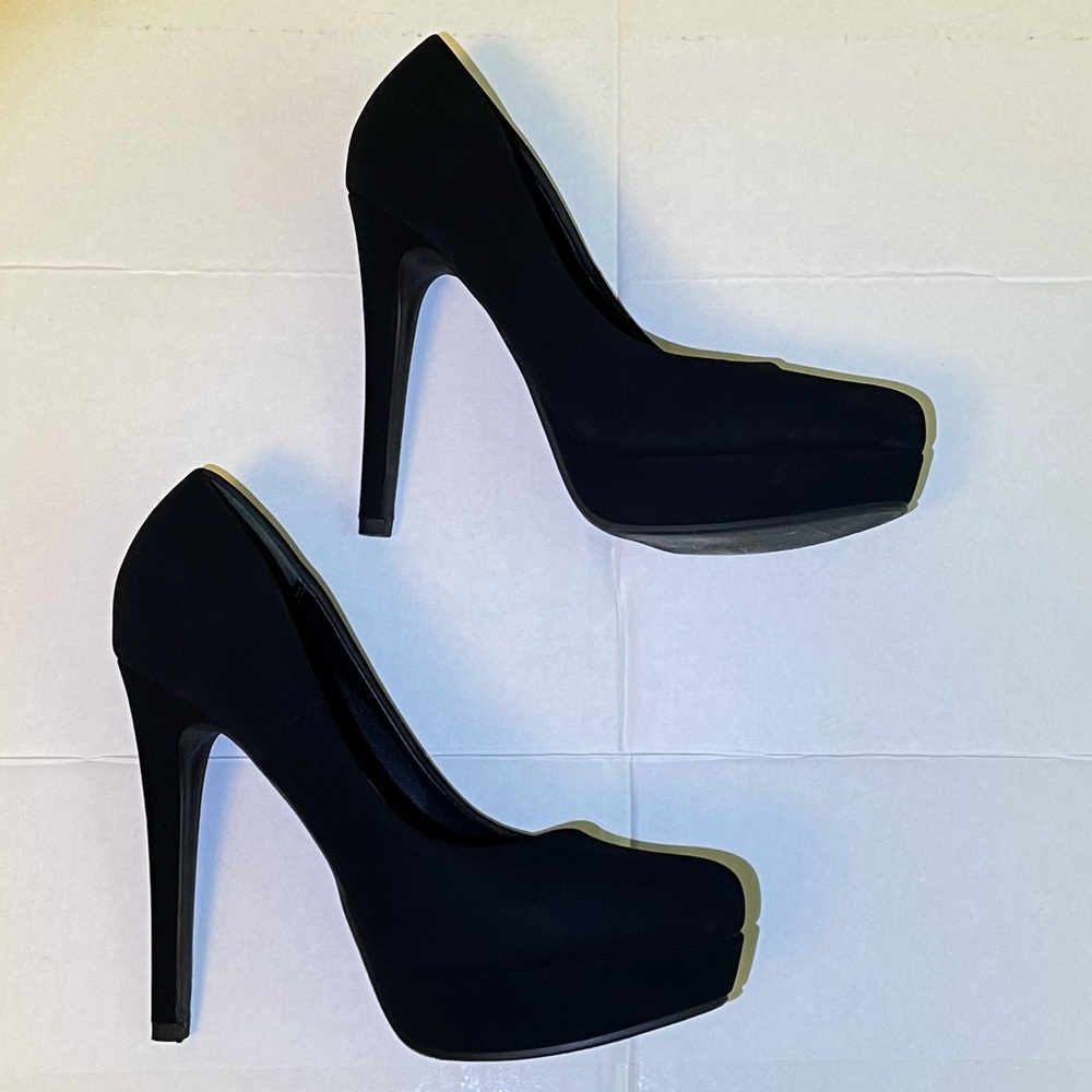 Black 5 Inch Faux Suede Heels